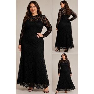 ASOS Design Curve Womens 16 Black Floral Lace Long Sleeve Maxi Dress Plus Size
